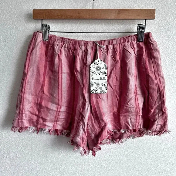 HONEY BELLE | NWT Pink Multi Stripe Raw Hem Shorts | Large - Picture 1 of 7